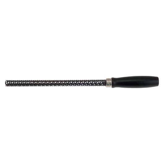 STANLEY 21-297 round rasp with black handle, side view, isolated on white background.