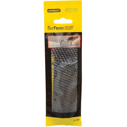 STANLEY 21-398 Surform replacement blade in retail packaging, front angle on white background.