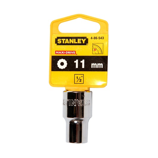 STANLEY 4-86-543 Maxi-Drive 11mm socket, chrome finish, front angle photo on white background.