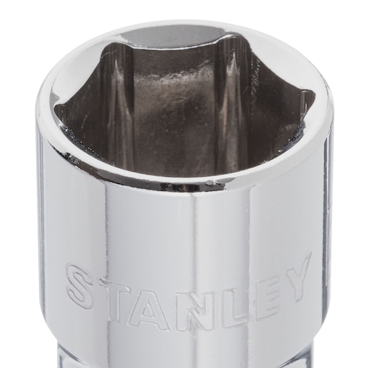 Close-up photo of STANLEY 4-88-742 chrome socket, tool category, front angle on white background.