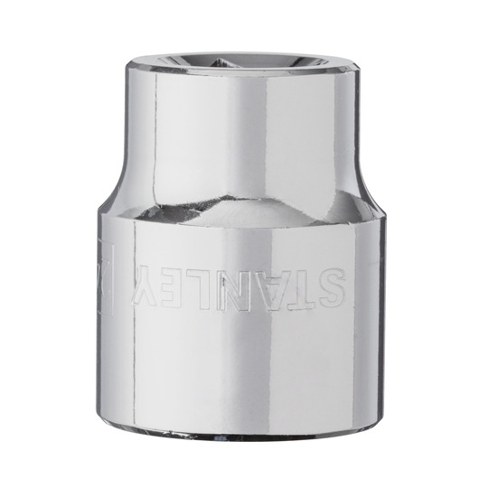 STANLEY 4-88-796 chrome socket, side angle, polished finish, clear brand engraving, isolated on white.