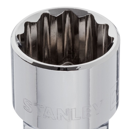STANLEY 4-88-796 chrome socket close-up, showing twelve-point interior, photographed on white background.