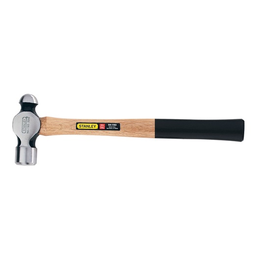 STANLEY 54-193 ball peen hammer with wood handle, side angle on white background.