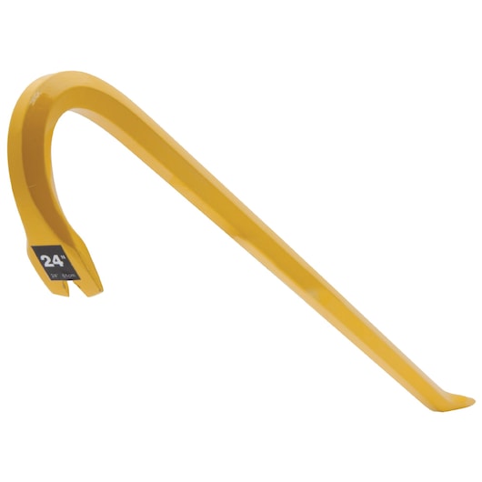 Stanley 55-124 yellow 24-inch curved pry bar, side angle on white background.