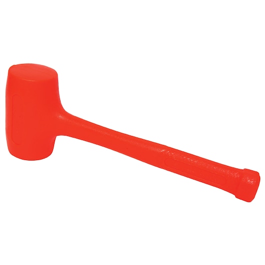 STANLEY 57-534 orange dead blow mallet, side angle, visible textured handle, on white background.