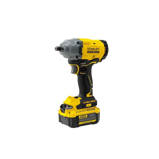 STANLEY SBW920M2K cordless impact wrench, yellow and black, side angle on white background.