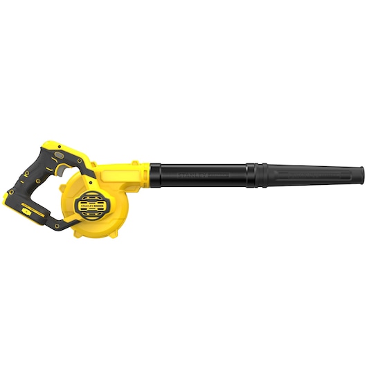 Stanley SCBL01 yellow and black handheld blower, side angle, on white background.