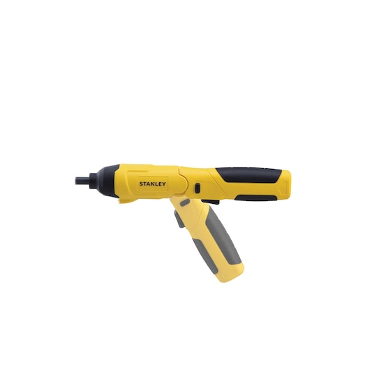 STANLEY SCS4K yellow and black cordless screwdriver side view on white background.