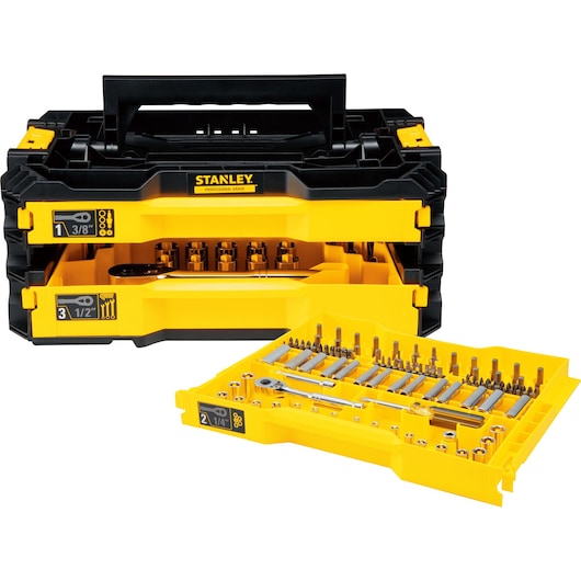 STANLEY® 203 PCS mechanics tool set with 3-drawer tool box, SAE/Metric, open drawer 2