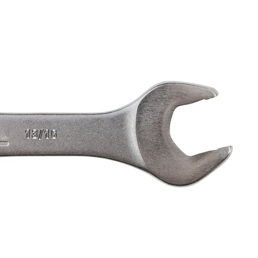 STANLEY STMT72838 open-end wrench, silver, 13/16 inch size, close-up on white background.