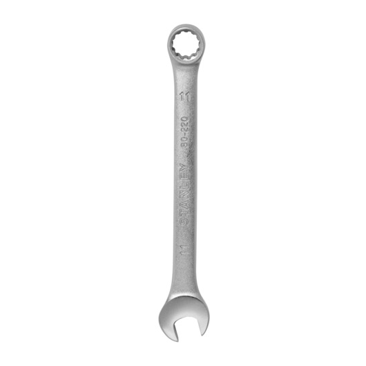STANLEY STMT80220-840 combination wrench, silver finish, with open and box ends, top-down view, hand tool.