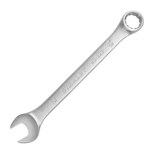STANLEY STMT80223-840 combination wrench, silver hand tool, angled top view on white background.