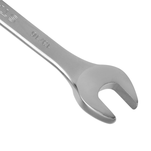 STANLEY STMT80256-840 open-end wrench, silver finish, front angle, photography on white background.