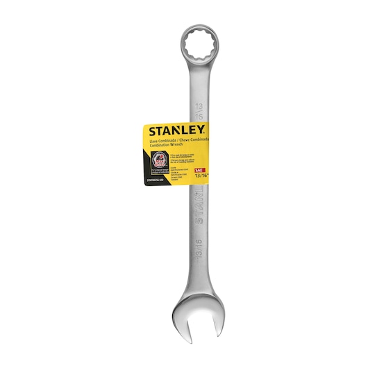 STANLEY STMT80256-840 combination wrench, 13/16 inch, silver metal, front angle on white background.